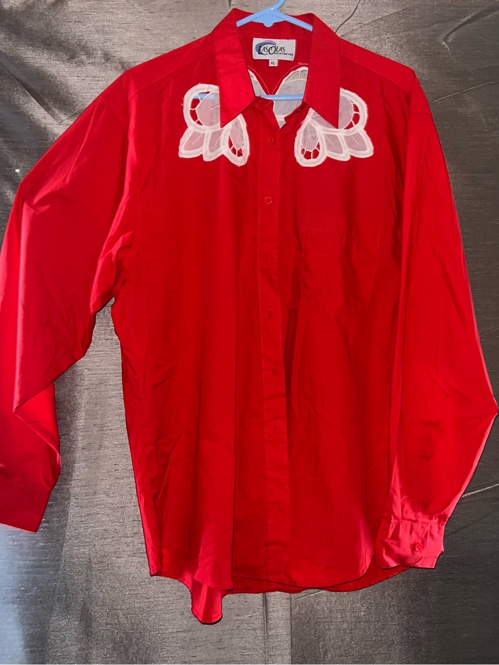 Vintage Las Olas Red Western Cowgirls Shirt Lace Trim XL